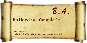 Balkovics Avenár névjegykártya